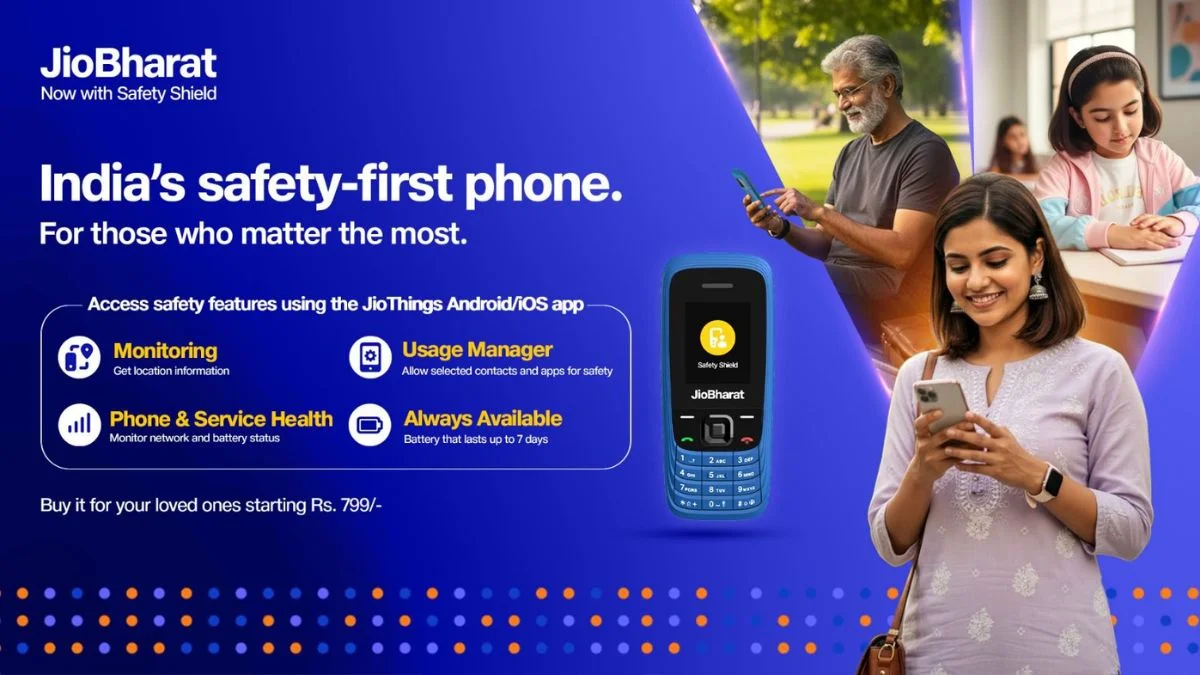 Jio Bharat Phone Safety First AI features launched at IMC 2025